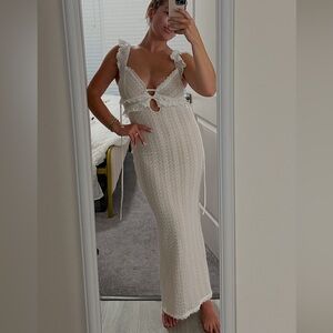 White Crochet Tie-Front Maxi Dress
